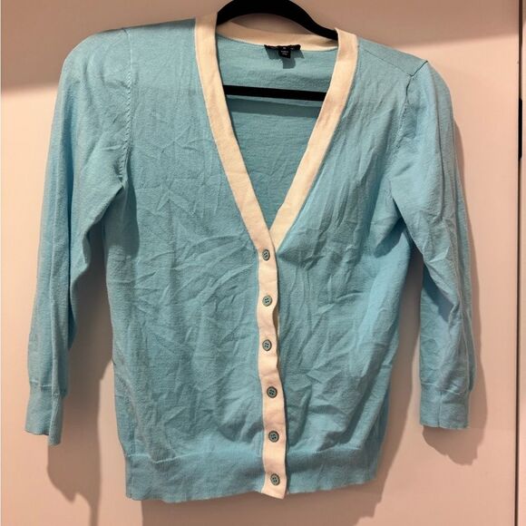 The Limited Sweaters - The Limited Sky Blue Cardigan with Ivory Accents